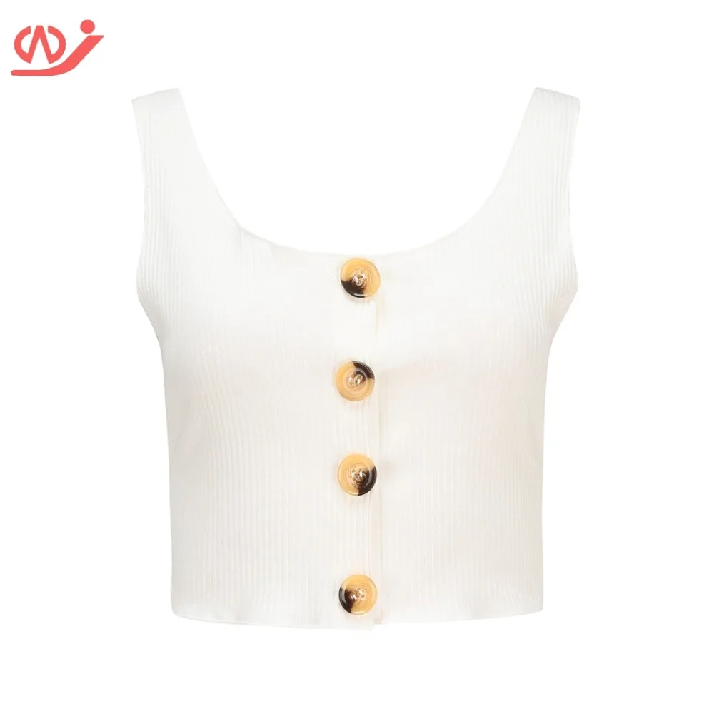 Women's Sleeveless Vest Button Front Crop Tank Top Knit Belly Shirt | Женская одежда