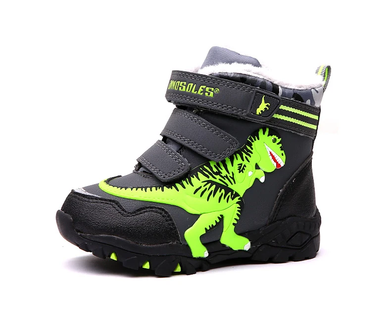Dinoskulls Boys High Boots Children Warm Fleece Boots Kids Boys Winter Warm Shoes Light Up Led Shoes Boys T-REX Boots 27-34