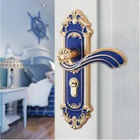 Mediterranean Style Gem Blue Mechanical Mute Interior Door Lock, European Amber Red Bedroom Kitchen Solid Wood Door Handle Locks