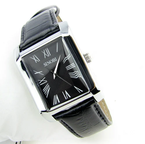 SINOBI men and women fashion leather strap watch roma calibration quartz movement square watches lovers wristwatch|watch cuffwatch polar |