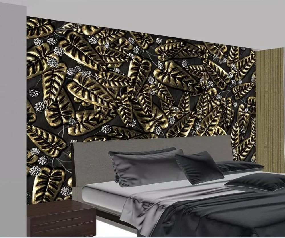 Modern Nordic metal embossed leaves flower 3d living room bedroom background wall | Обустройство дома