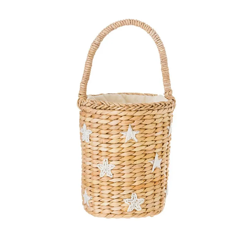 Пляжная сумка с вышивкой из бисера маленькая Соломенная Сумка ведро женские