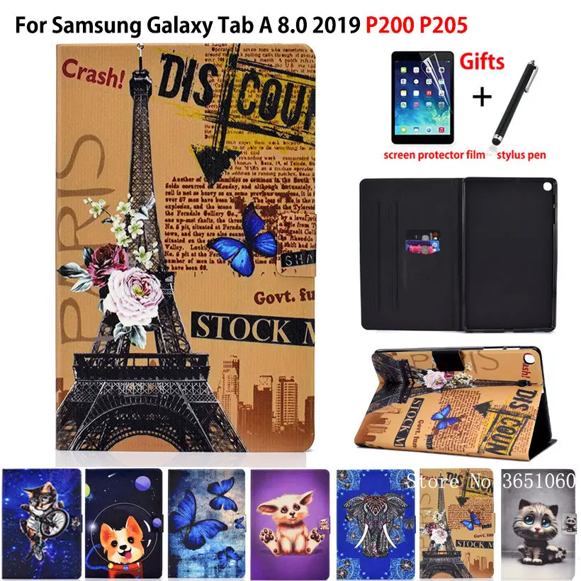 Чехол с милым рисунком для Samsung Galaxy Tab A 8,0 с S Pen SM-P200 P200 P205 P207 чехол из силикона pu кожи+ подарок
