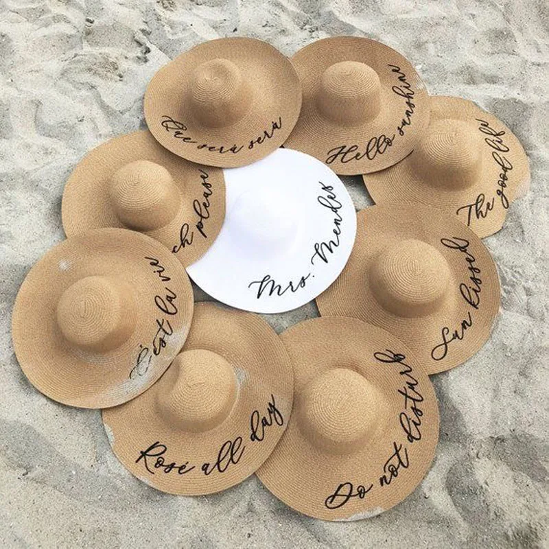 

5pcs lot Custom Package Floppy Sun Sequin hat Beach Team Bride Bridesmaid Gifts Wedding proposal Hen night Bacholette party hats
