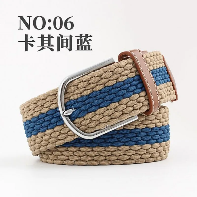 Khaki blue Высококачественные модные эластичные холщовые ремни для женщин, вязаный регулируемый ремень с пряжкой, мужские холщовые ремни для джинсов, 15 расцветок - Цвет: Khaki blue