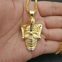 hip hop clown skull pendants necklaces for menwomen gold color stainless steel chain rhinestone necklace male jewelry gift