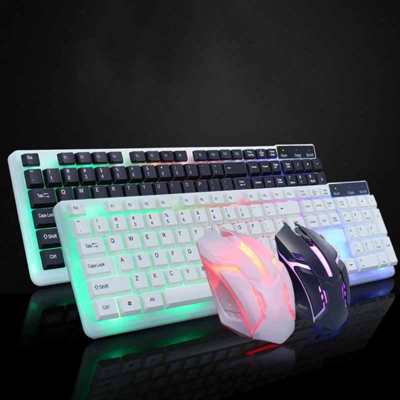 Красочные светодиодный с подсветкой USB проводной PC Радуга Gaming Keyboard Мышь комплект