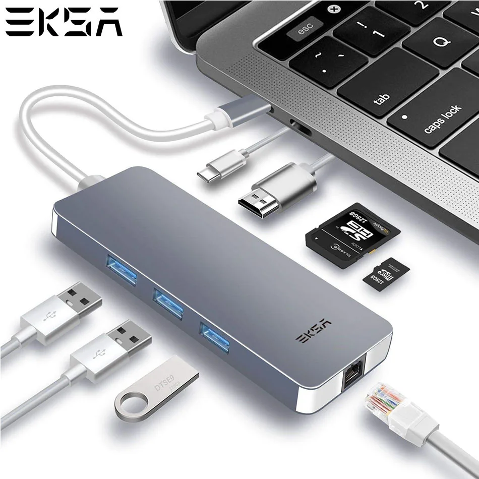 EKSA USB C концентратор 3 0 HDMI RJ45 PD адаптер SD/TF кард ридер для MacBook samsung S9/S8 huawei P20 Pro