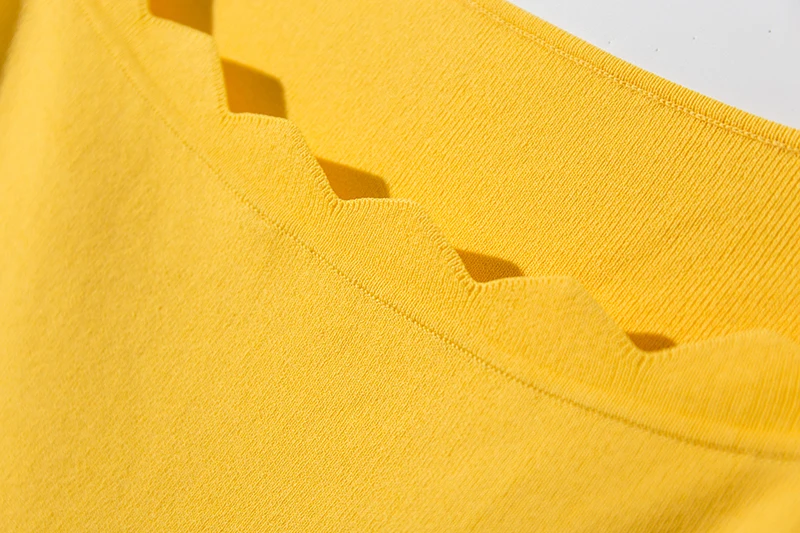 Elegant Women's New Three Quarter Sleeves Flared Sleeve Slim Knit Blouse Solid Yellow Tops C303 |
