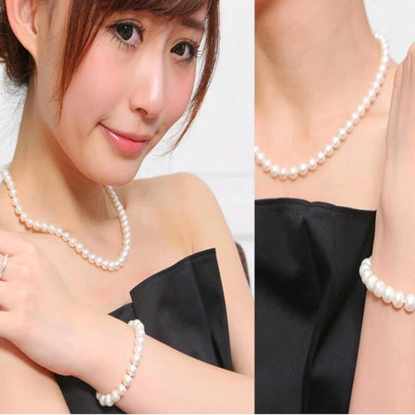 Комплект из колье браслета и ожерелья 8 мм|fashion pearl jewelry sets|pearl setfashion set |