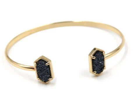Gold dark gray Новинка! Медные маленькие овальные браслеты из полимера, Druzy браслеты с мраморным камнем - Окраска металла: Gold dark gray
