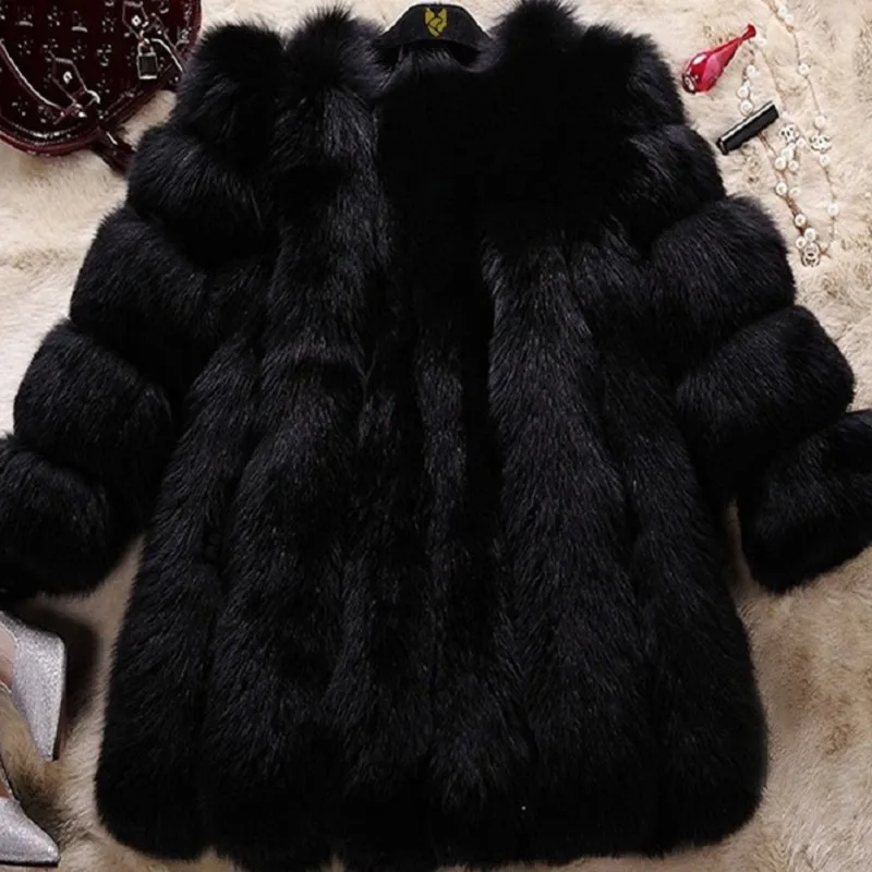 

Winter Women Brand Fur Coat Elegant Long Faux Fox Fur Coats Furry Luxury Fake Fur Jacket