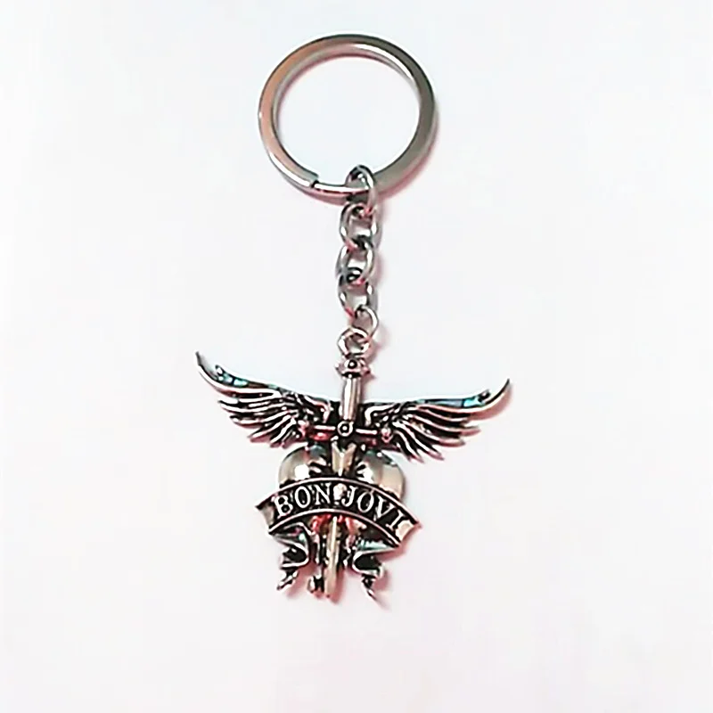 key ring Рок-Группа Бон Джови "кольцо для ключей в виде крыльев брелок с буквой Вокальный концерт подвеска с логотипом - Цвет: key ring