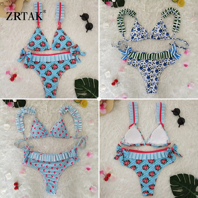 Zrtak Высокая Талия бикини 2018 Mujer Biquinis рюшами купальник женский ванный комплект Для