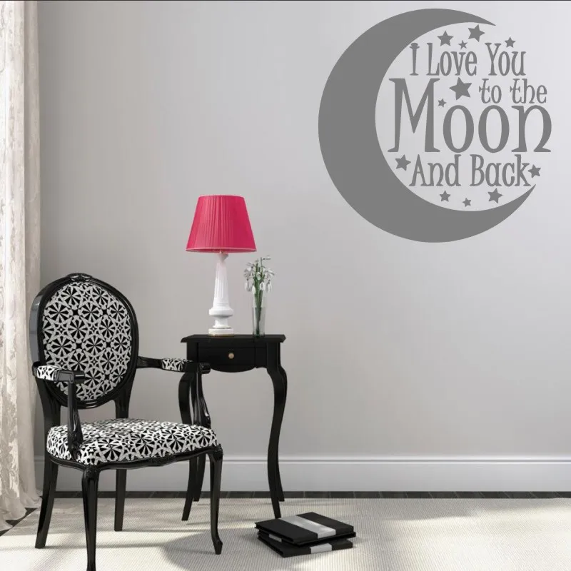 Наклейка на стену винил Стикеры детская цитата с надписью I Love You To The Moon And Back (мама