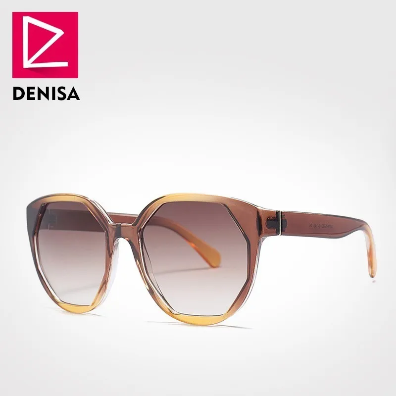Brown Sunglasses DENISA Полигональная линза градиентная оправа для очков женские солнцезащитные очки новые синие Розовые Квадратные мужские солнцезащитные очки большие винтажные очки UV400 G2016 - Цвет линз: Brown Sunglasses