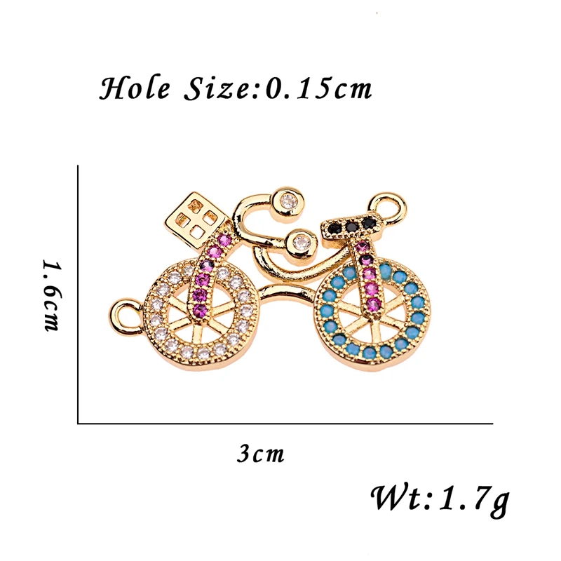 OIQUEI Colorful Micro Paved CZ Bicycle Shaped Charms Connectors Pendant Copper Beads Fit For DIY Bracelet Jewelry Accessories | Украшения и
