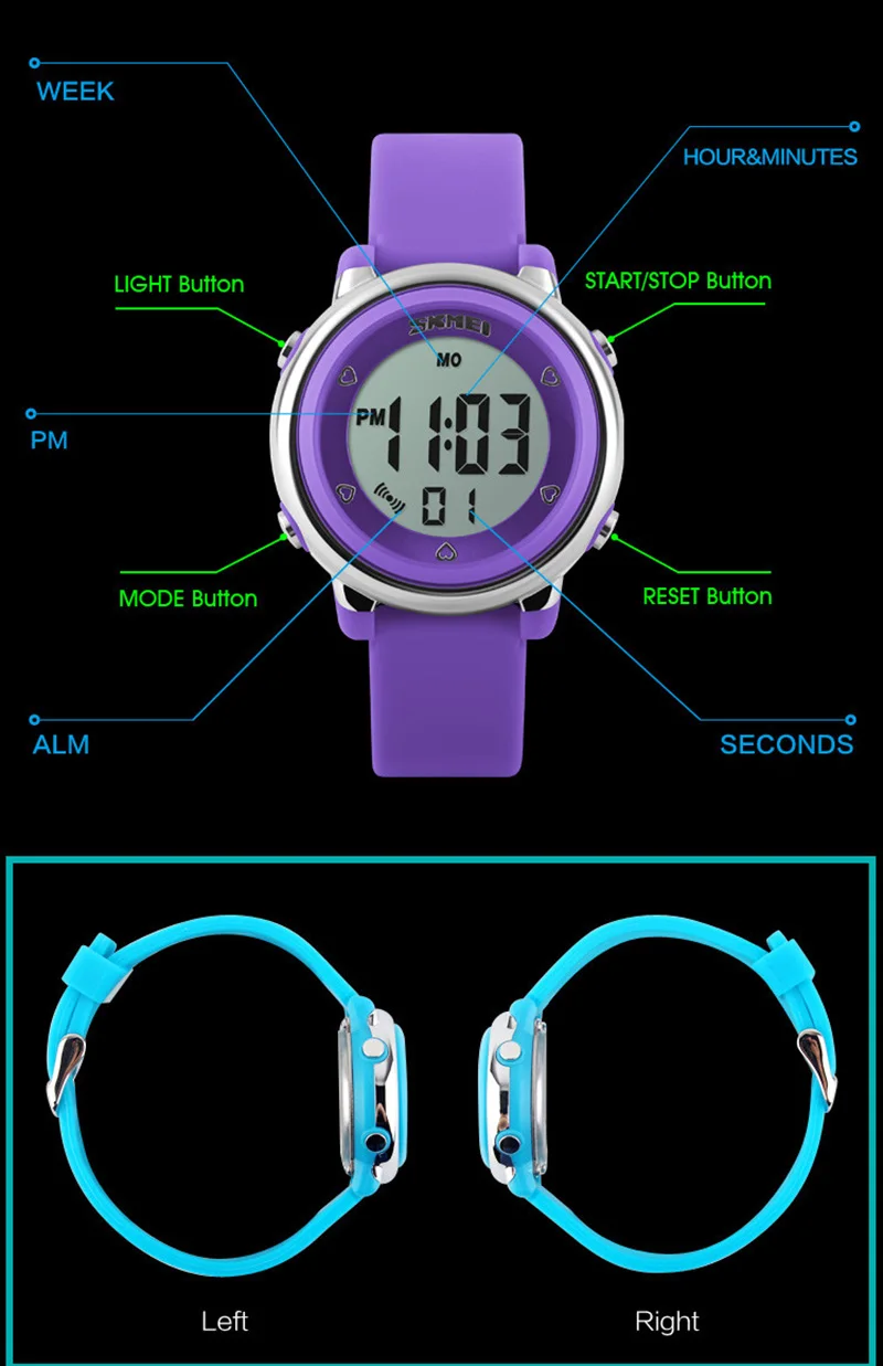 SKMEI Children watch LED Digital Sports Relojes Mujer Boys girls fashion Kids Cartoon Jelly Waterproof Wristwatches