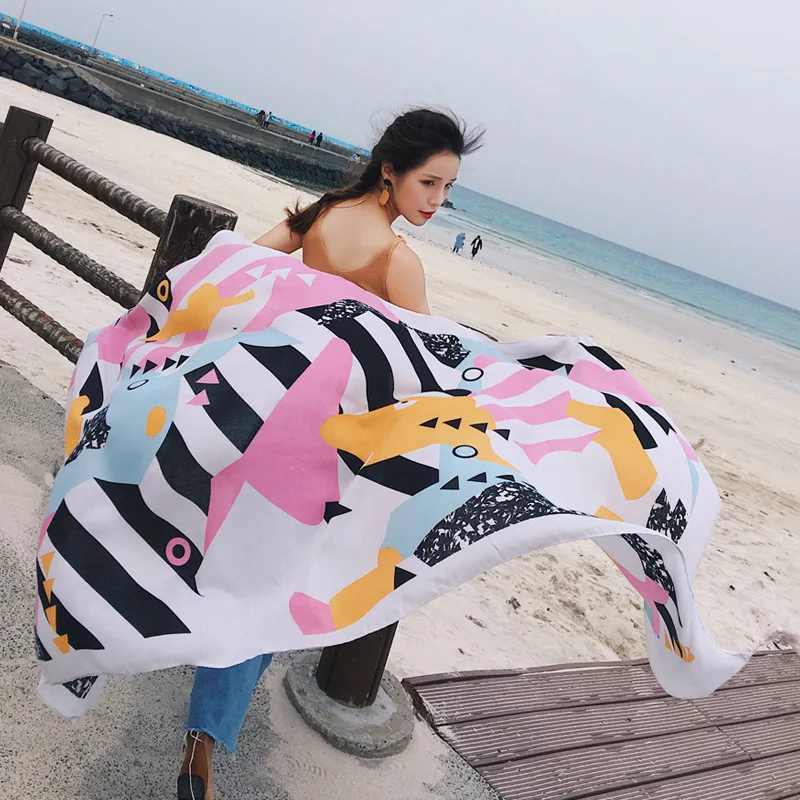 Шарф с геометрическим принтом для праздника большой размер хлопковая льняная