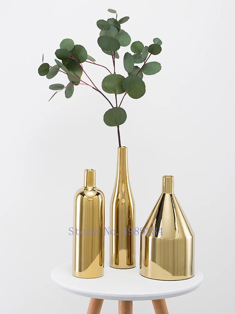 Скандинавская Золотая керамическая ваза для цветов набор из трех предметов
