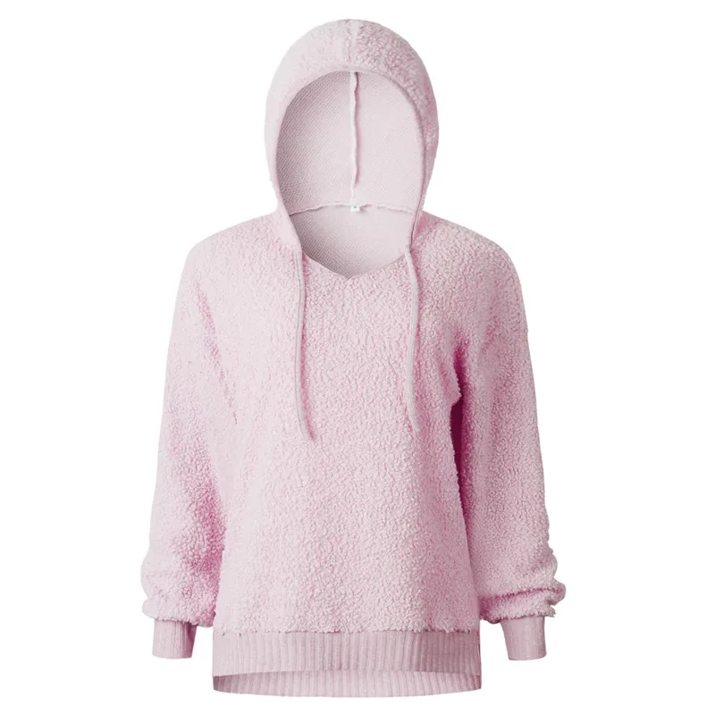 Knitted Autumn Winter 2018 Hooded Sweater Women Lace Up Casual Long Sleeve Slim Pink Top Pullover Jumper Fashion Outerwear | Женская