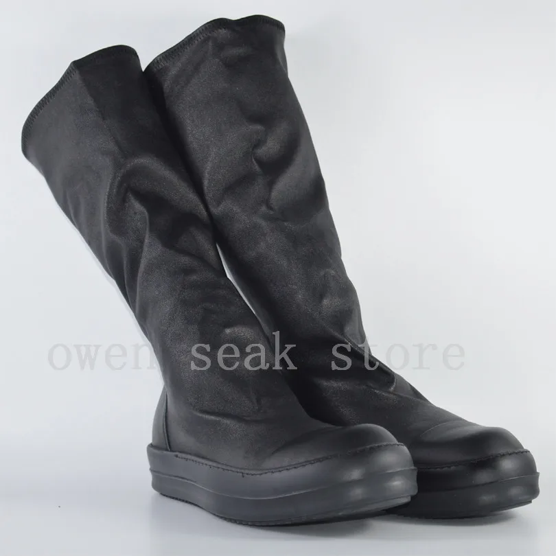 Женские сапоги из овечьей кожи на плоской подошве|shoes knee|knee high bootshigh boots |