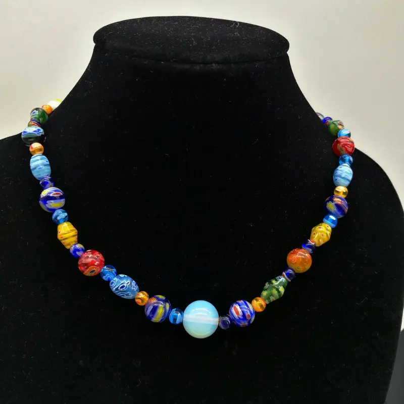 

Free Shipping Wholesale 2Pcs Fashion Wheel Millefiori Murano Glass Necklace 6-14mm