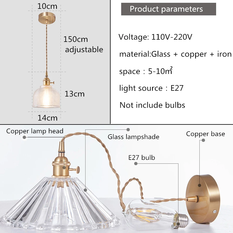 Подвесной светильник из латуни и стекла в японском стиле креативный