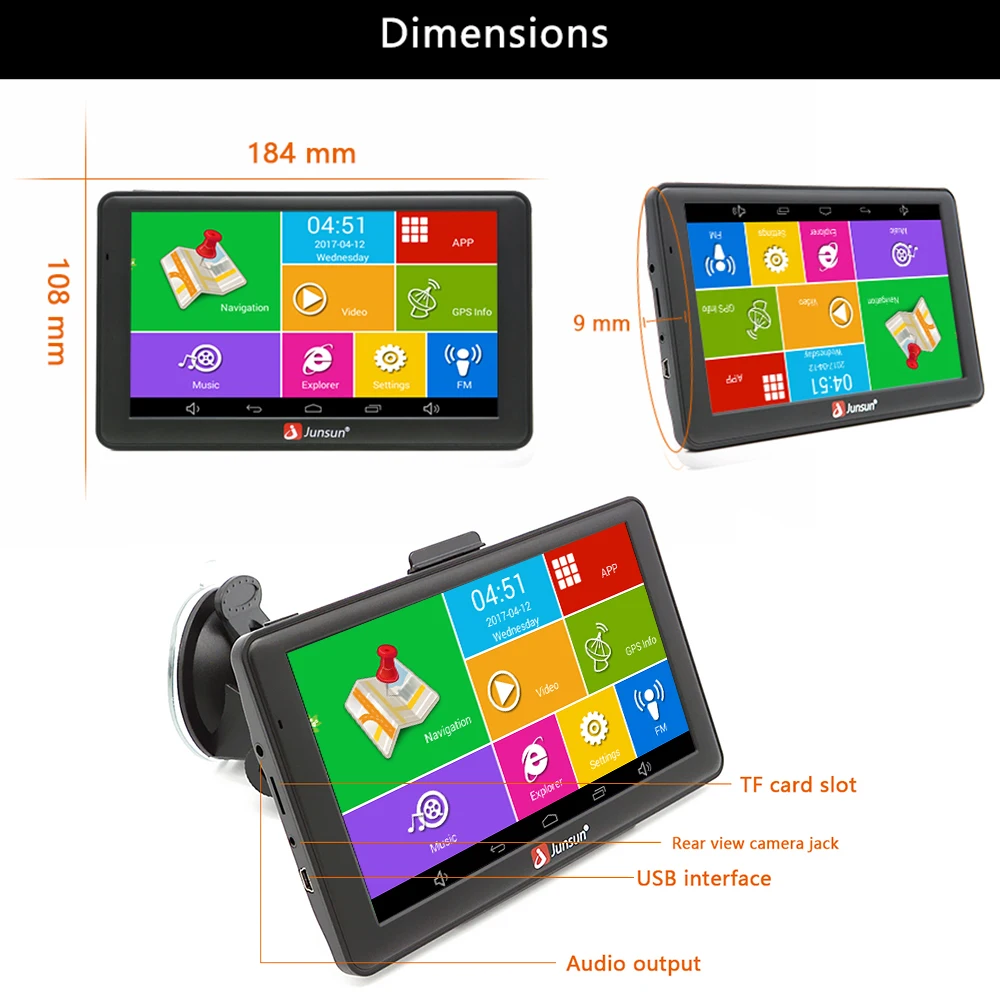 Junsun 7 дюймов HD Android автомобилей GPS навигации WI FI quad core грузовик Навигатор