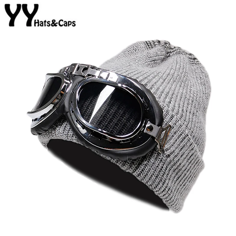 Вязаные шапки и высокого качества женская зимняя теплая шапка с лыжными очками