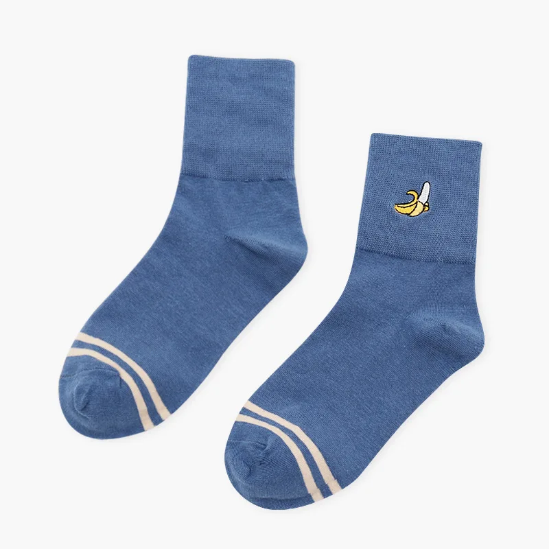 Banana Blue Простые высокие носки в японском и корейском стиле для школьниц, однотонные вязаные хлопковые длинные свободные носки с двойными спицами - Цвет: Banana Blue