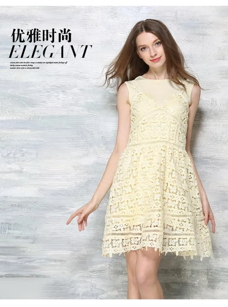 2019 Новое модное кружевное мини-платье без рукавов с вырезами женское платье на