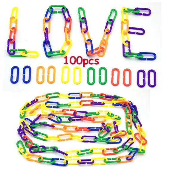 100pcs 100 шт./50 шт. игрушки попугай зажимы Висячие Крючки птица подставка цепь Радуга крыса птица Красочные DIY игрушки птицы аксессуары клетка для птиц - Цвет: 100pcs