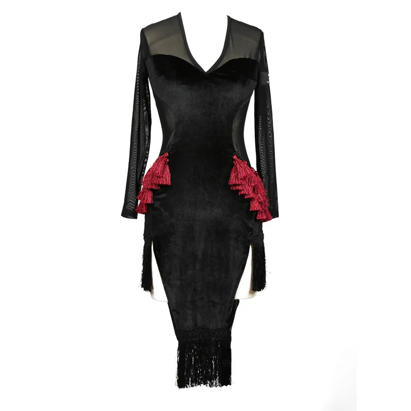 Женское Прозрачное платье для латиноамериканских танцев танго с бахромой|latin dance