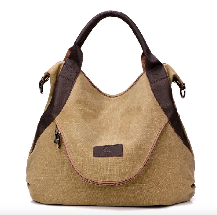 Khaki-large Новое поступление однотонные повседневные холщовые хозяйственные сумки на молнии для женщин 521 - Цвет: Khaki-large