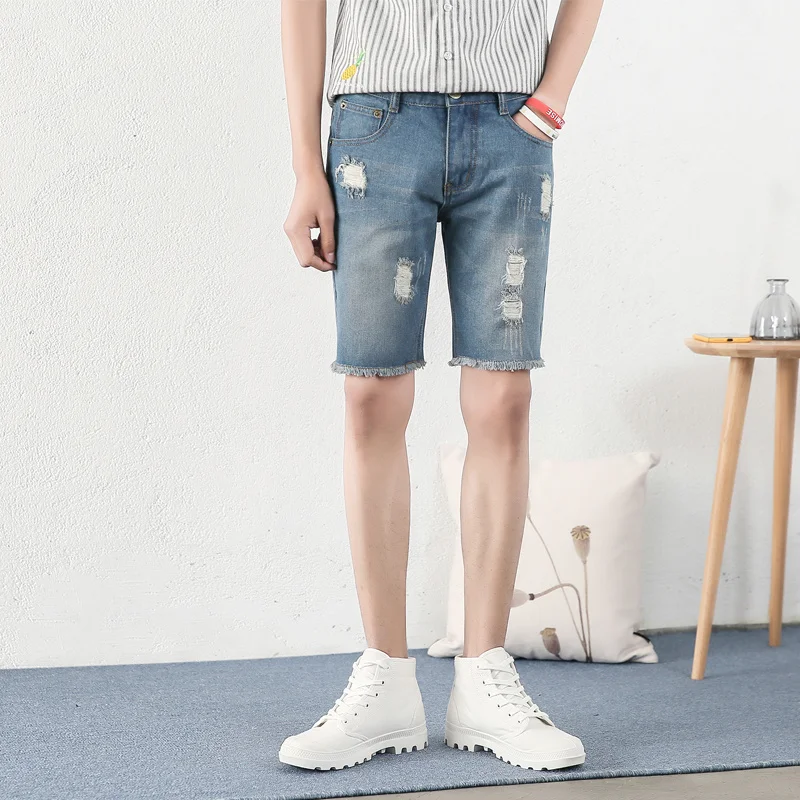 Шорты мужские джинсовые тонкие повседневные хлопковые прямые штаны до колен