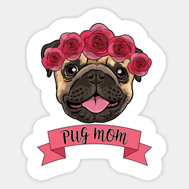 1pcs Pug Mom Flower Crown Tee Sticker PVC Car Deca For skateboard suitcase refrigerator motorcycle Decal | Игрушки и хобби
