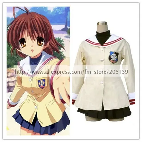 

Clannad High School Seniors Girls' School Uniform With Blue Badge Cosplay Costume For Halloween Clothing Women Costumes