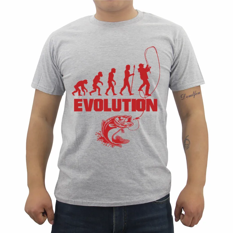 Fishinger Evolution, летняя мужская футболка с коротким рукавом, хлопковая футболка, повседневные мужские футболки для фитнеса, топы, футболки, уличная одежда - Цвет: gray