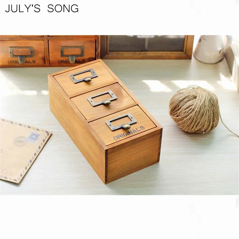 JULY'S SONG деревянный ящик для хранения с выдвижными ящиками 3 слоя настольный домашний офисный ящик для хранения органайзер ювелирный контейнер деревянная коробка