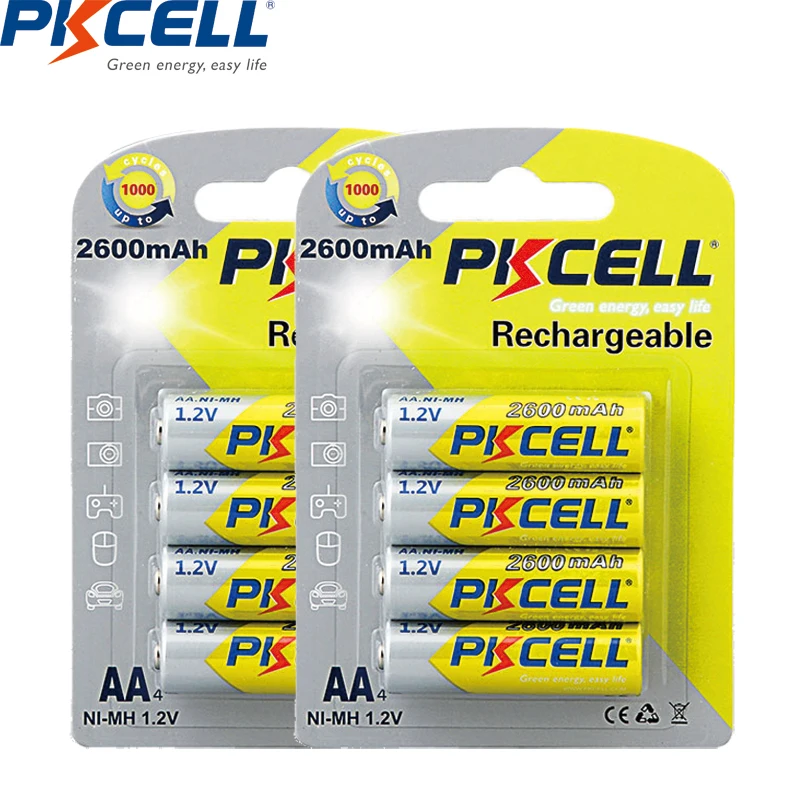 

8Pcs/2Pack PKCELL 1.2v AA 2300mAh-2600mAh Ni-MH aa 2A Rechargeable Battery Batteries For Flashlight toys remote control