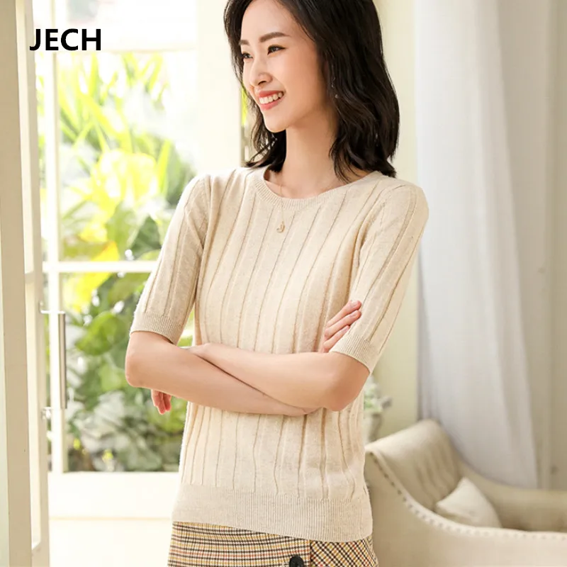 Женский шерстяной свитер с круглым вырезом JECH повседневный однотонный