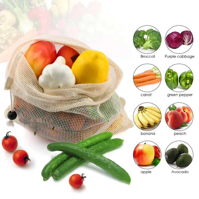 3 шт многоразовый фруктовый овощной мешок продуктовый шоппер веревка шнурок