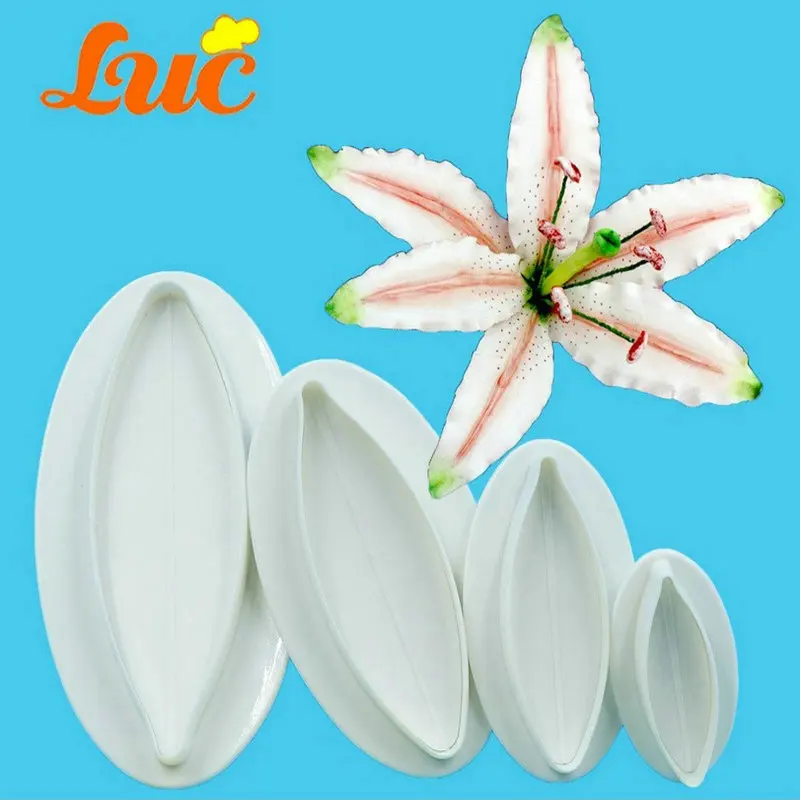 

4pcs/set Lily Flower Cake Plunger Cutter Sugarcraft Biscuit Cookie Stamp Fondant Cake Decorating Tools