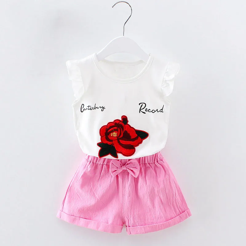 Футболка без рукавов с цветочным принтом для девочек штаны бантом Детский