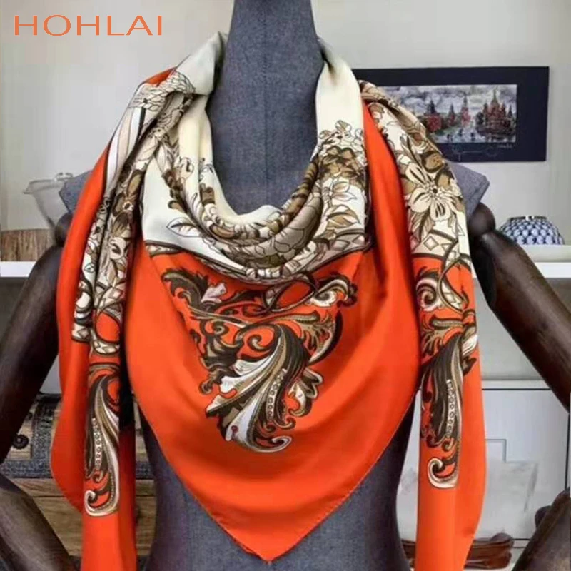 Саржевый шелковый шарф для женщин большой shawls130см* 130 см цветочный принт шарфы палантины квадратная бандана роскошный брендовый шарф для женщин