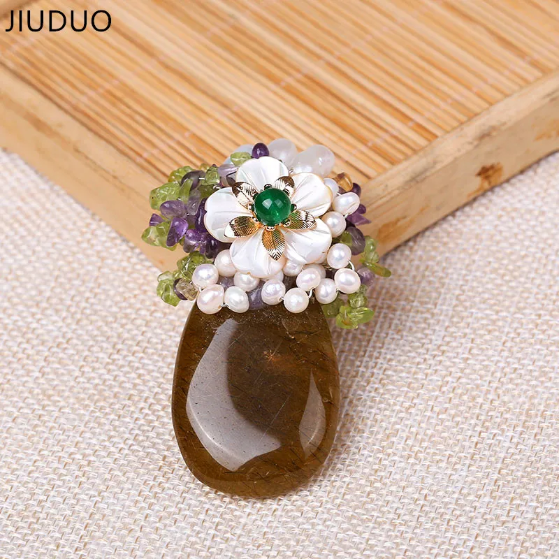JIUDUO Зеленый Кристалл Подвеска для броши с двумя видами сливы кулон из
