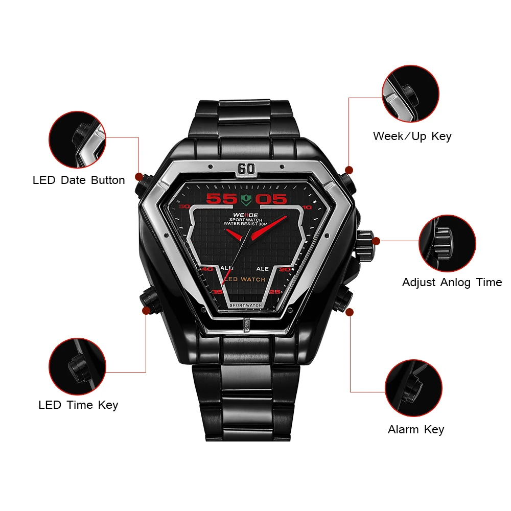 WEIDE Роскошные спортивные цифровые часы Для мужчин Элитный бренд высшего качества