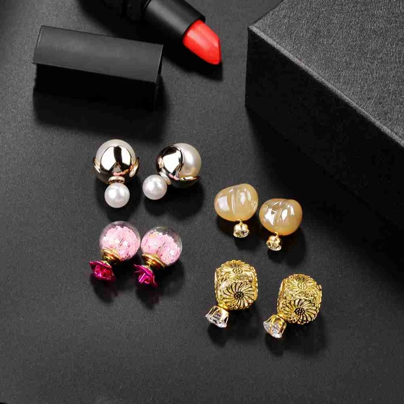 DANZE 4 пары женские Двухсторонние серьги-гвоздики с передней и задней стороной