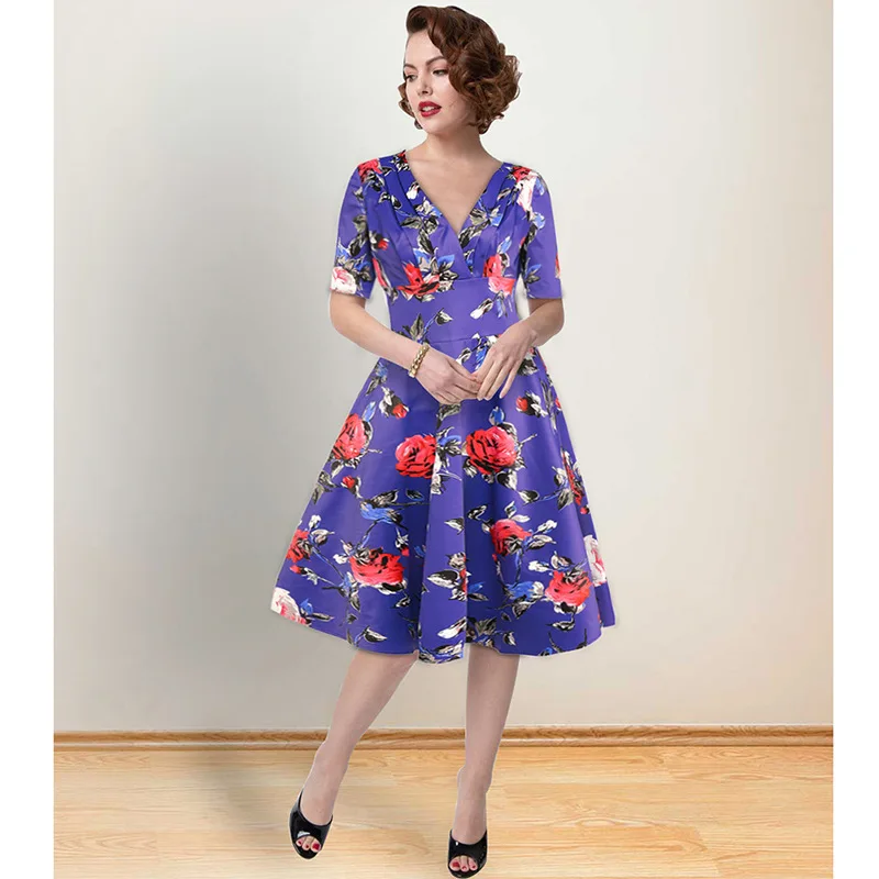 Женское платье с принтом коротким рукавом и v образным вырезом 1 шт./лот 2019|Женские